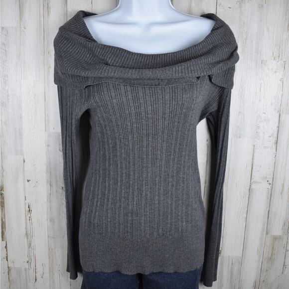 Y2K vintage gray ribbed knit sweater top junior's slim fit size large coquette - Picture 1 of 7